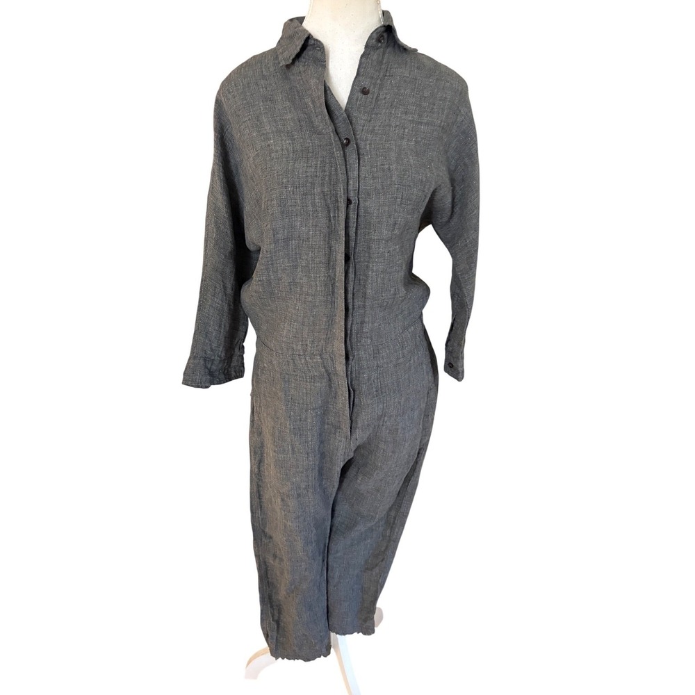 ACACIA Gray Linen Jumpsuit‎ Long sleeve Size Extra Small / P